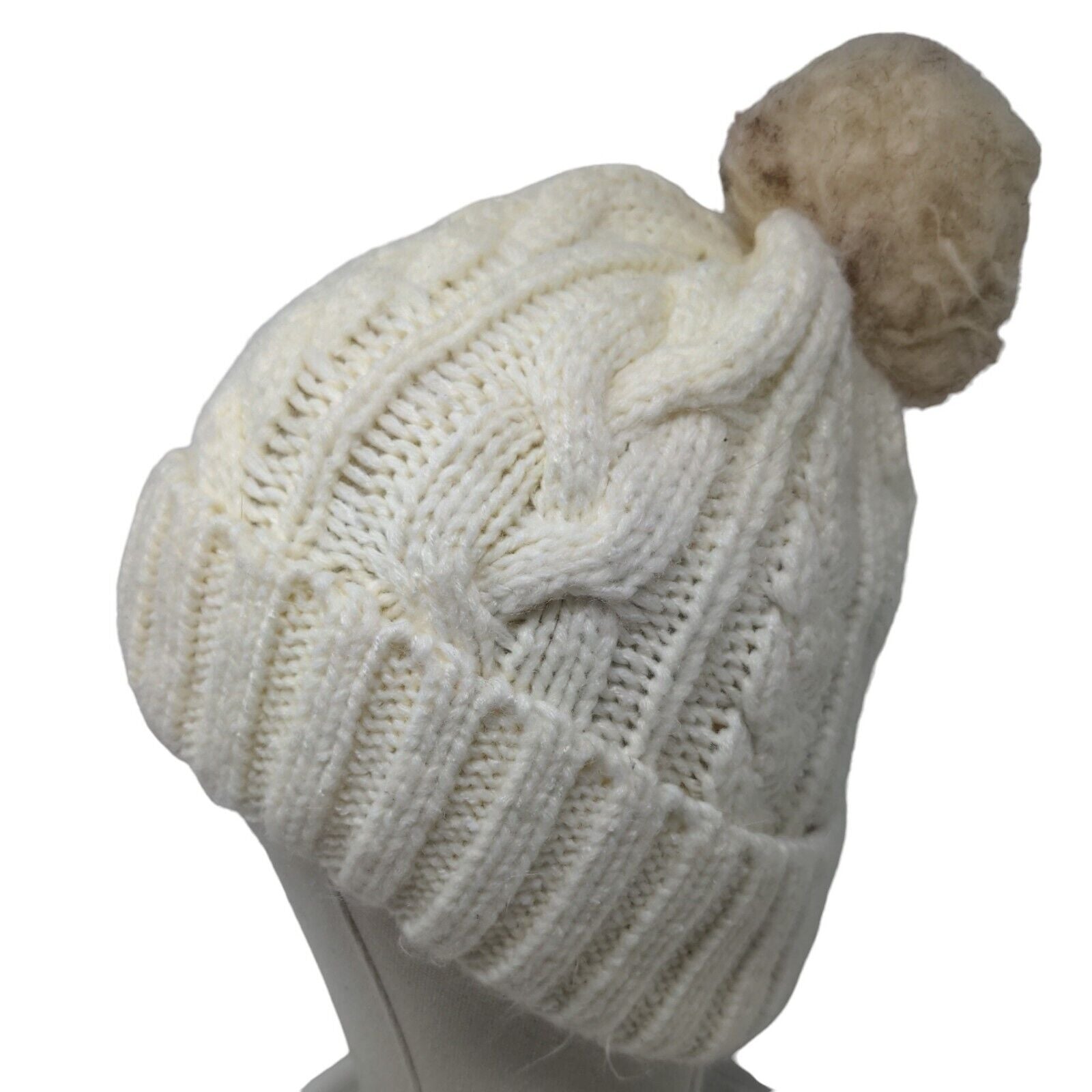 Ivory Cable Pom Beanie