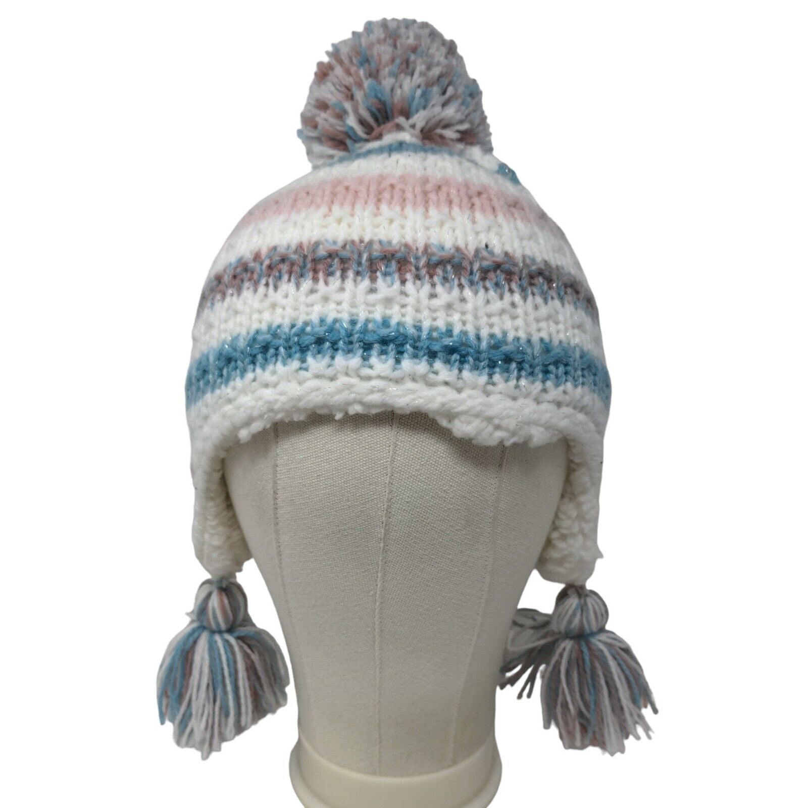 Pastel Stripe Tassel Beanie